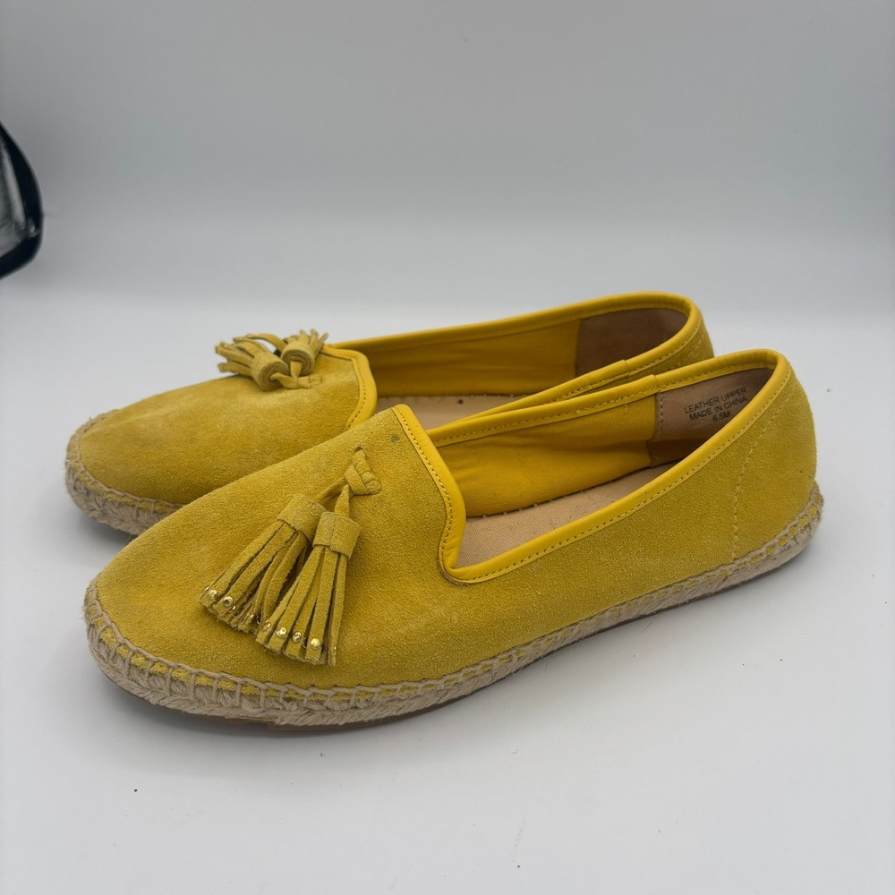 Talbots Espadrille Loafers Women Sz 6.5M Yellow Suede Tassel Slip On Flat